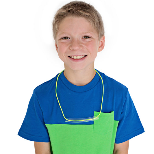 Boy wearing the Clear Chew Necklace