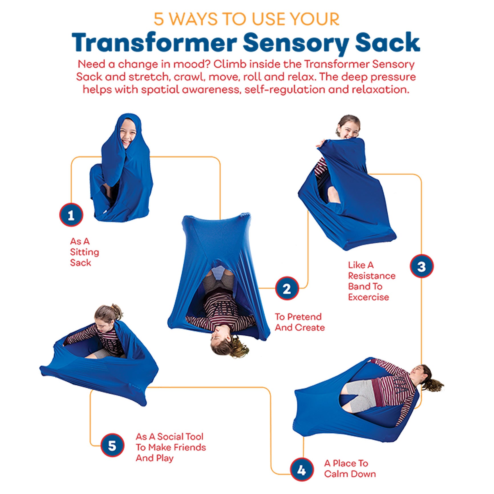 images of 5 ways to use the Transformer Sensory Sack