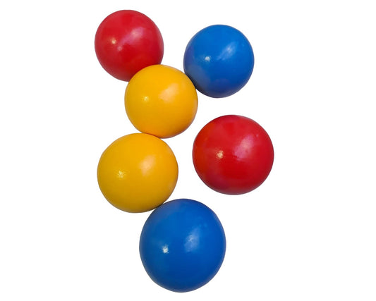 red, blue and yellow balls