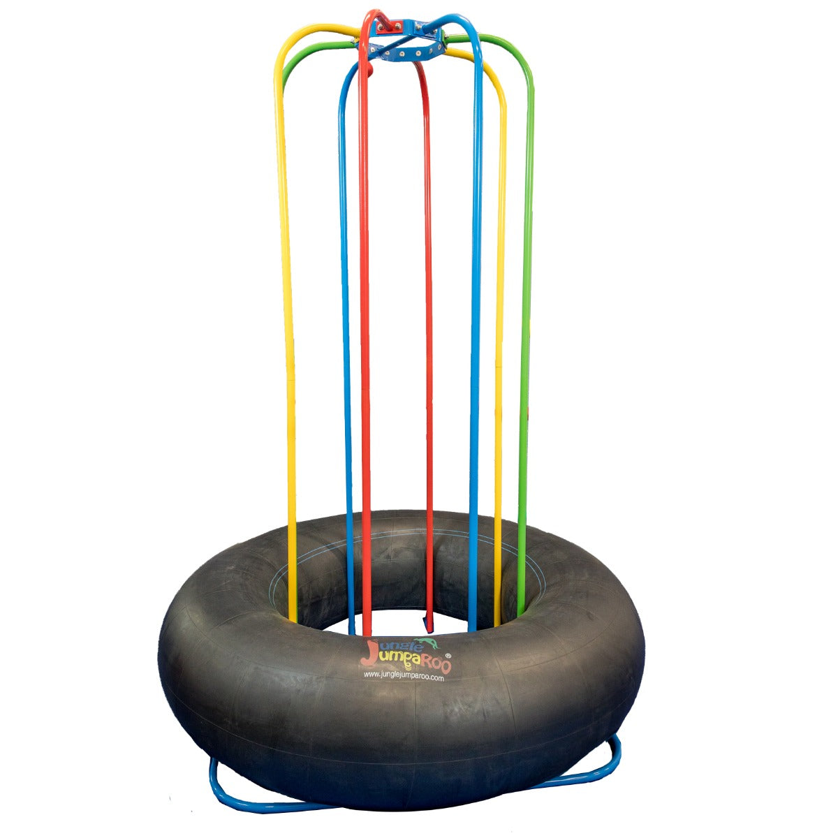 Jungle Jumparoo with black inner bouncy tube and multicolored steel poles
