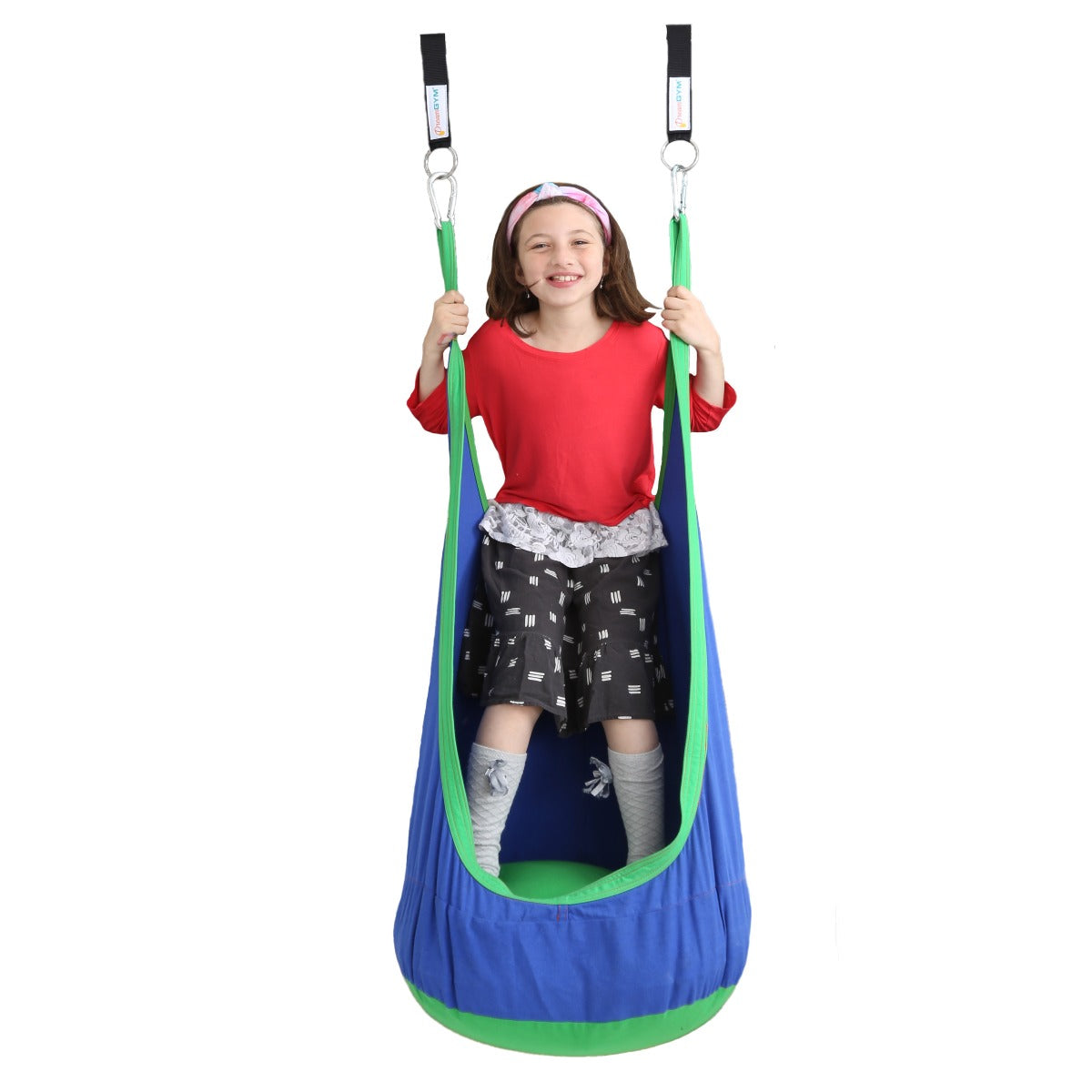Girl using the Cocoon Climbing Swing