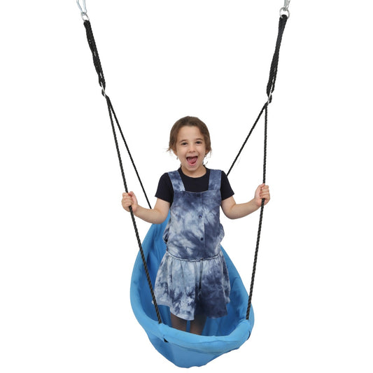 Girl using the Cozy Canoe Swing