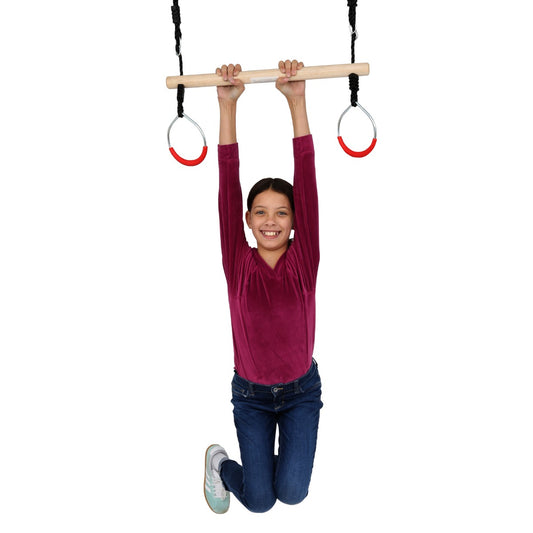 girl hanging from Trapeze Swing