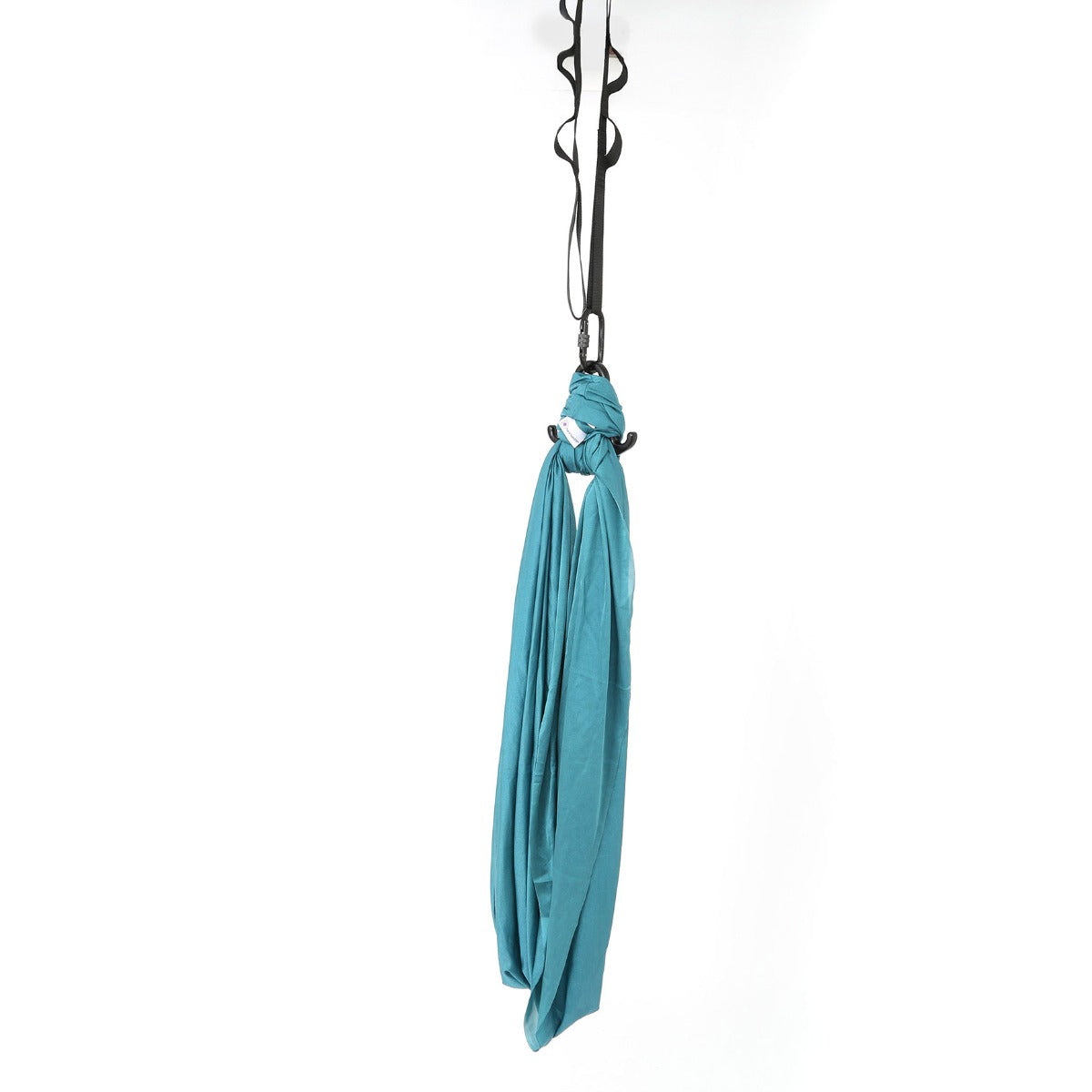 teal Cozy Compression Swing suspended from the hook