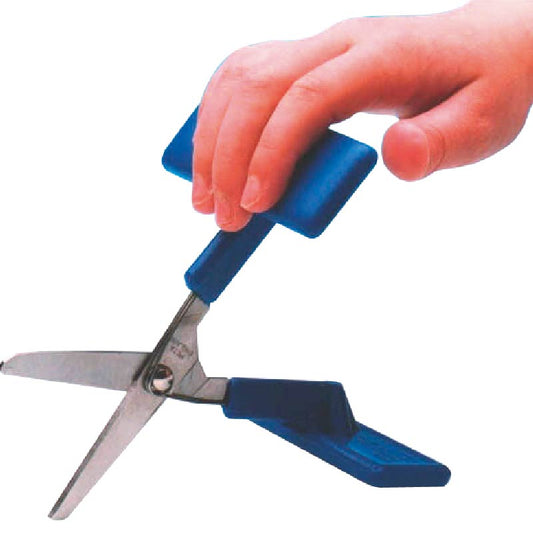 hand shown using the blue Push Down Table Top Scissors
