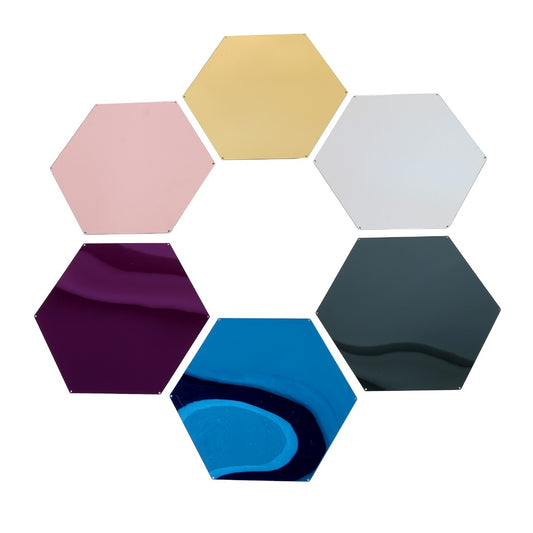 Honeycomb Mirrors - Set of 6 in colors Dark purple, silver, gold, light blue, black, pink