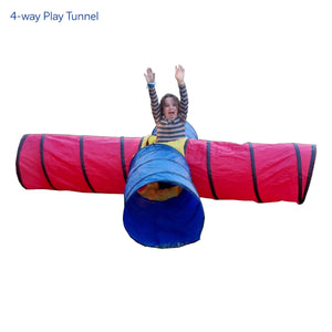 Kid smiling while using the 4-Way Play Tunnel