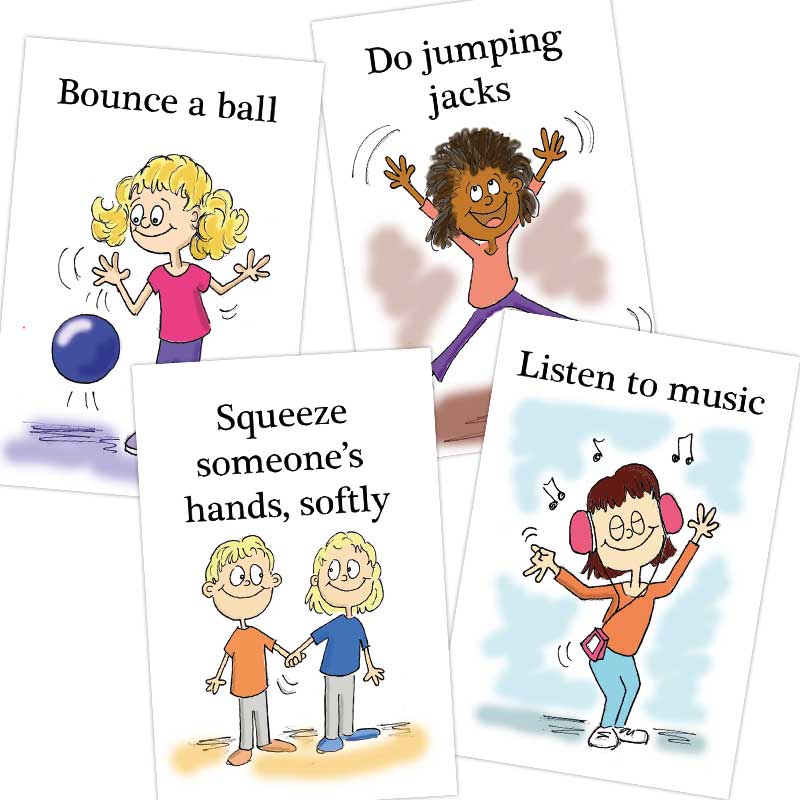 4 Visual Cards for Self-Calming - Each card illustrates an activity