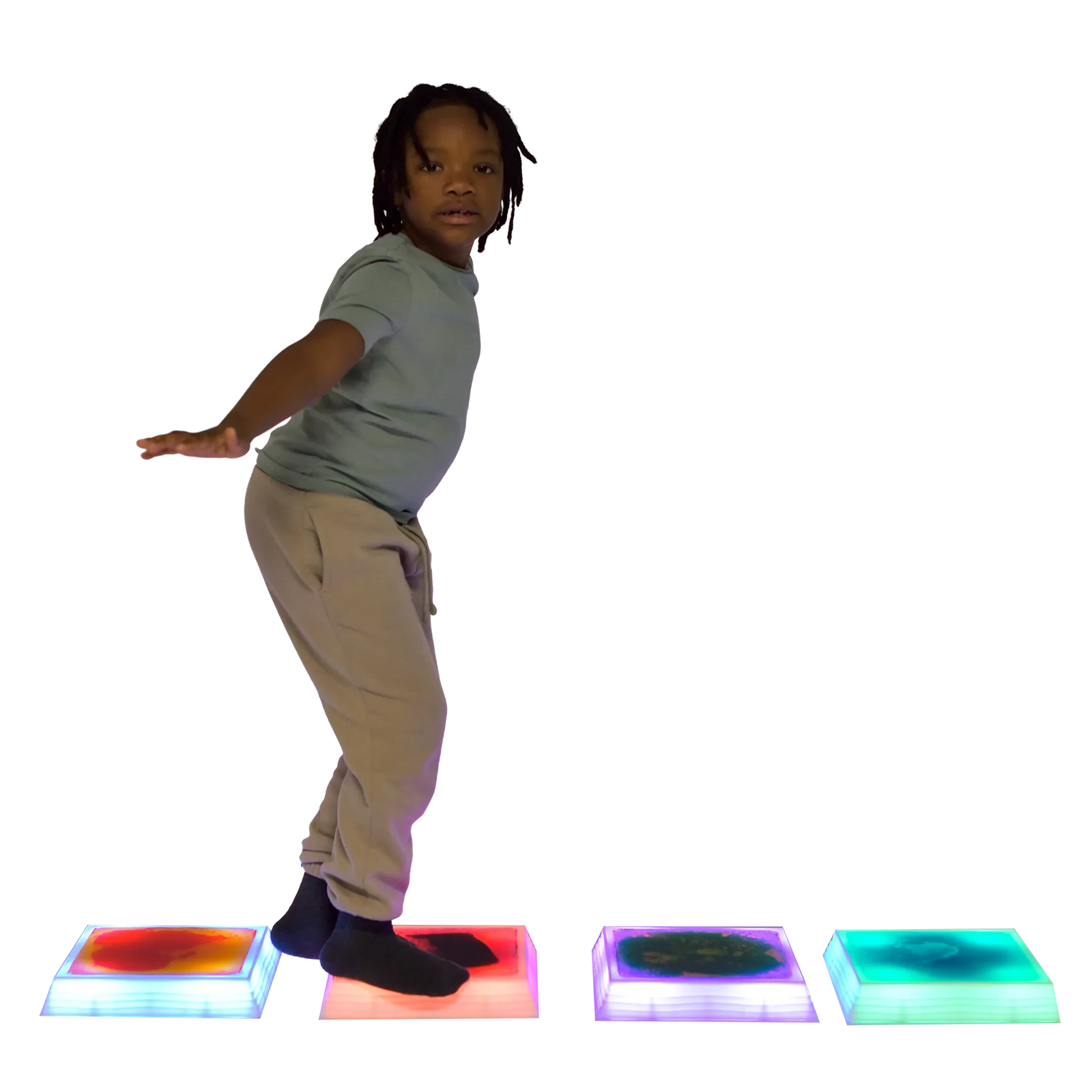 Side view of child standing on the Gel Step 'N Glow - Set of 4