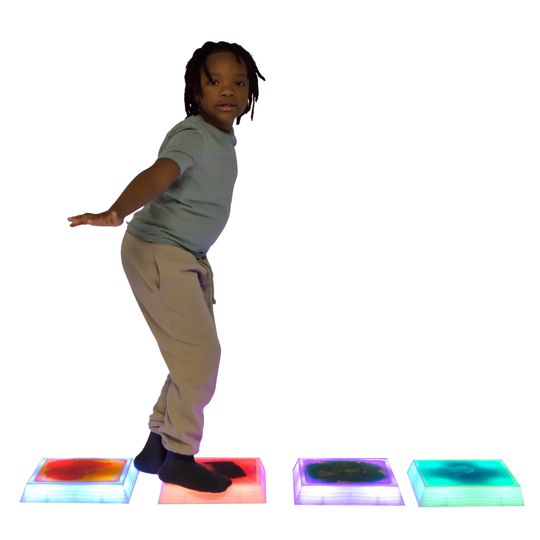 Side view of child standing on the Gel Step 'N Glow - Set of 4