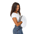 Girl holding the Hand-Hugger Weighted Pillow
 