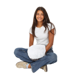 Girl using the Hand-Hugger Weighted Pillow