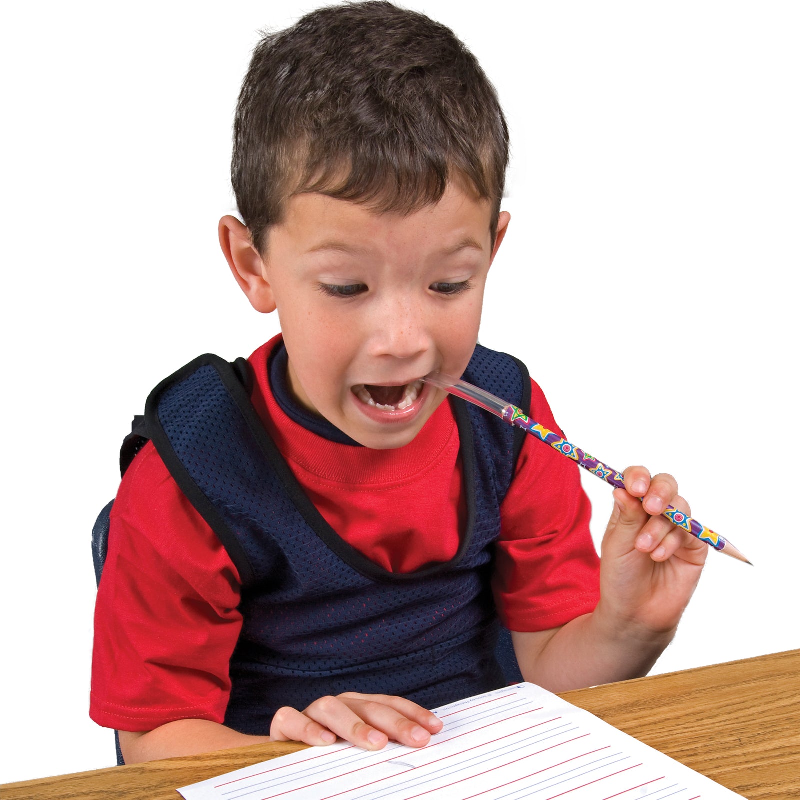 Boy using the Chew Pencil Jaw