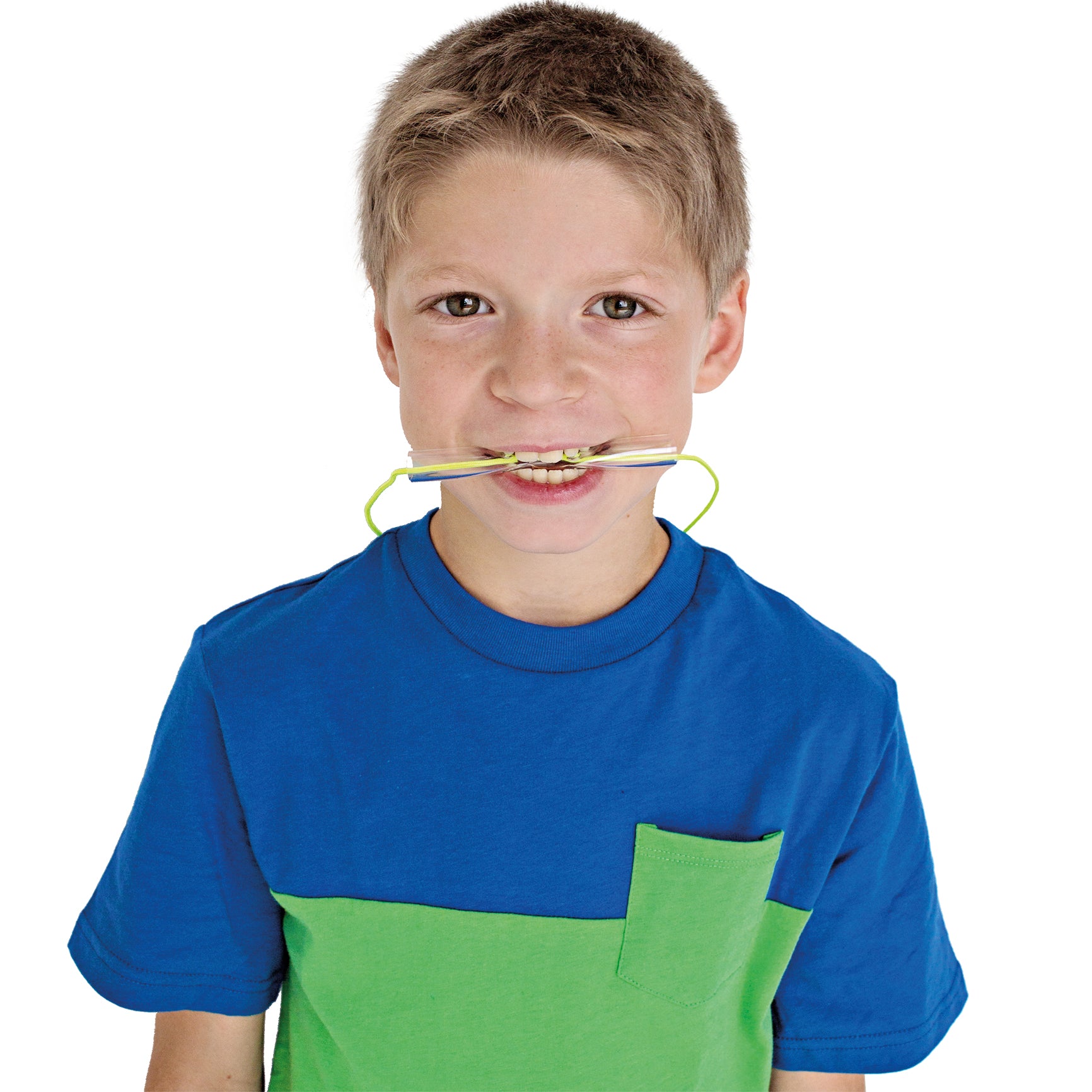 Boy using the Clear Chew Necklace