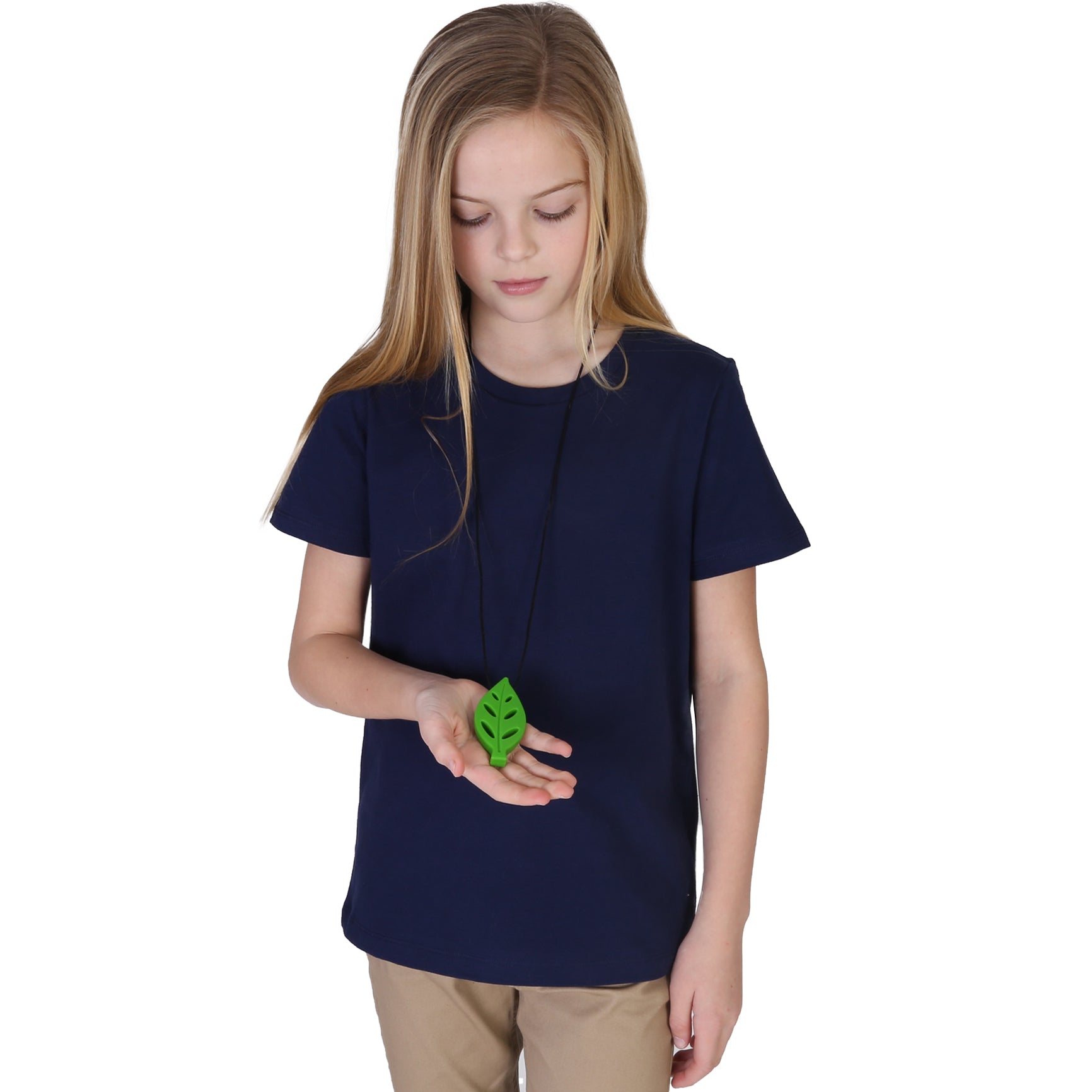 Girl wearing the Calming Leaf Chewy