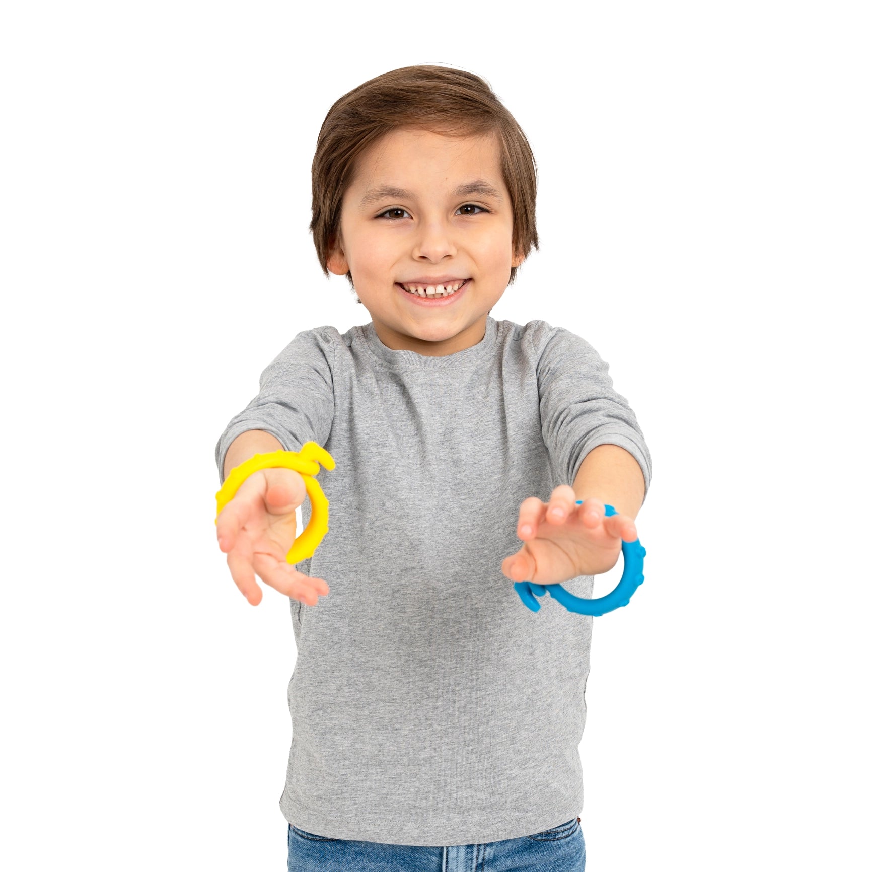 Boy smiling while wearing the Seahorse Chewy Bracelets 
