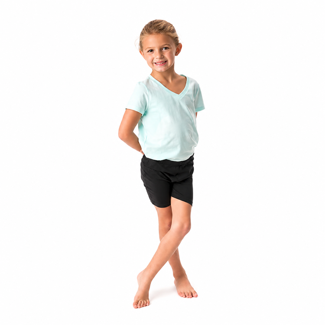 Girl smiling while wearing Sensory Compression Shorts