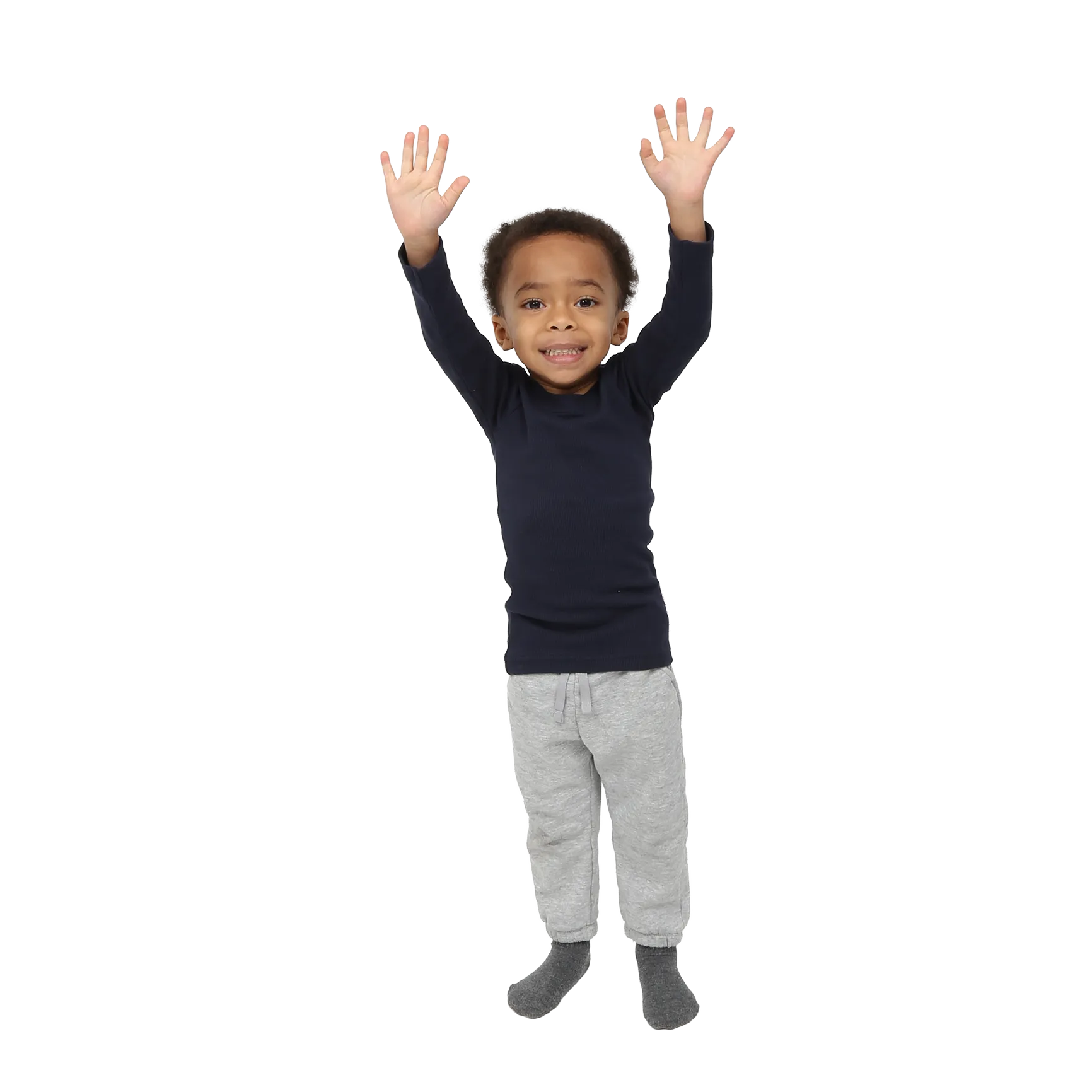 Child wearing navy Ribbed Hug Tee, long sleeves