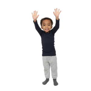 Child wearing navy Ribbed Hug Tee, long sleeves