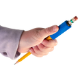 hand holding a pencil with a pencil weight on it