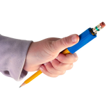 hand holding a pencil with a pencil weight on it