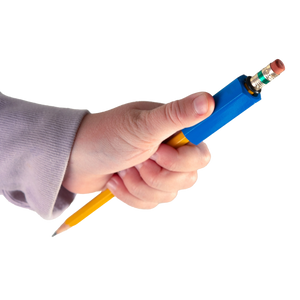hand holding a pencil with a pencil weight on it