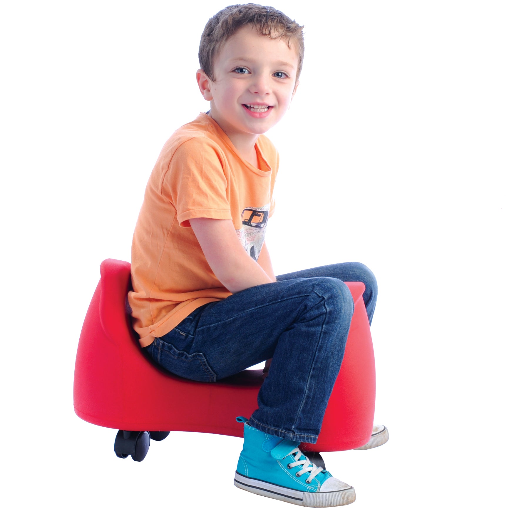 Boy smiling while using the Soft Saddle Scooter