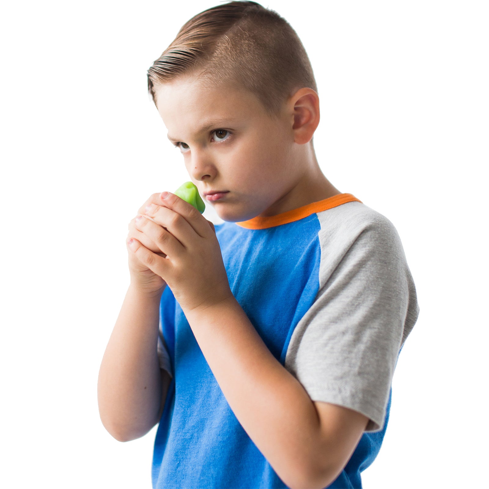 Child playing with green scented putty