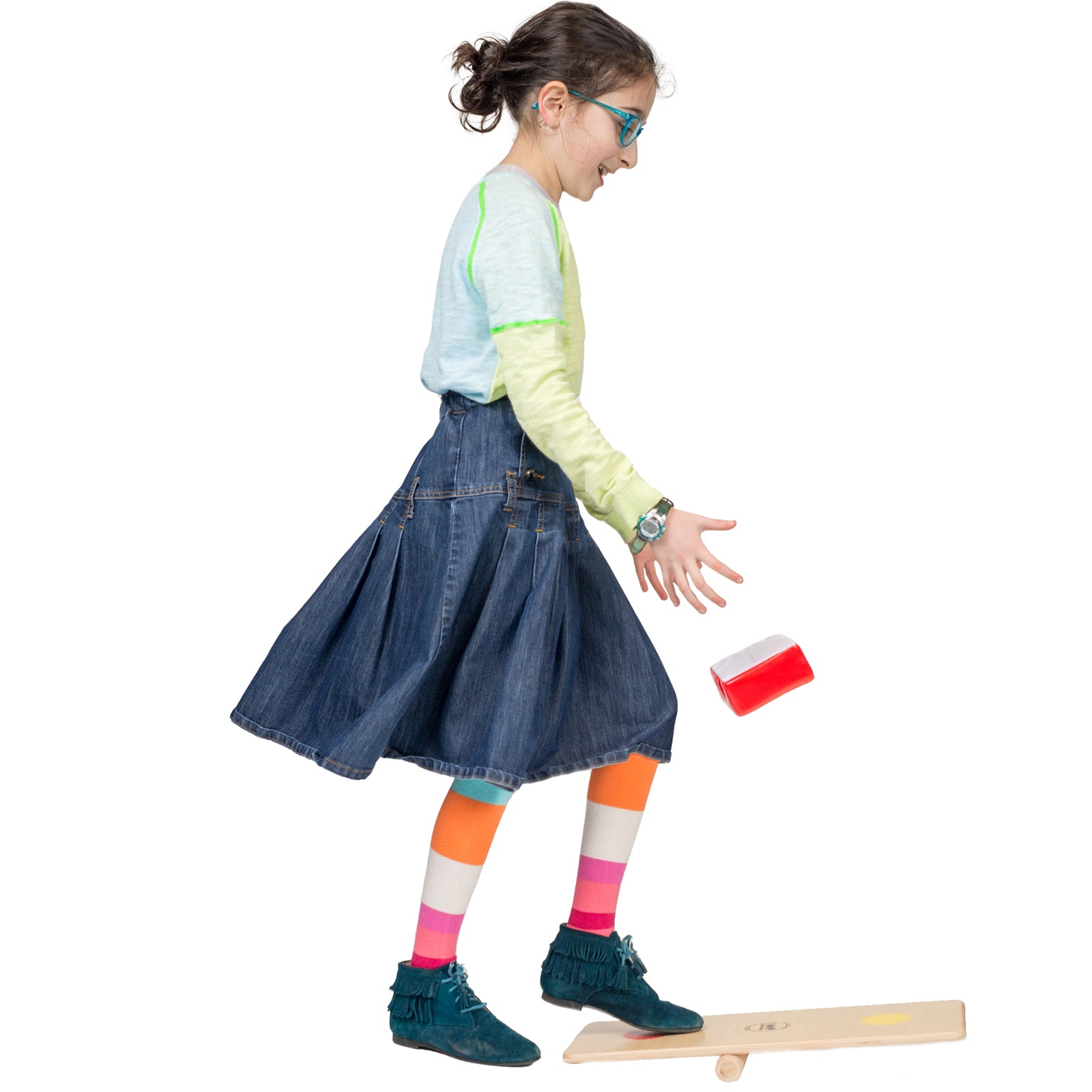 Girl playing on the Stomp, Rock and Walk Board