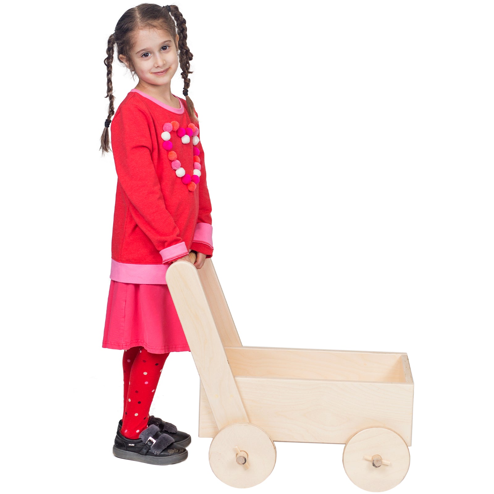 Girl holding the Weighted Pushcart