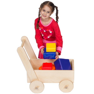 Girl smiling while using the Weighted Pushcart