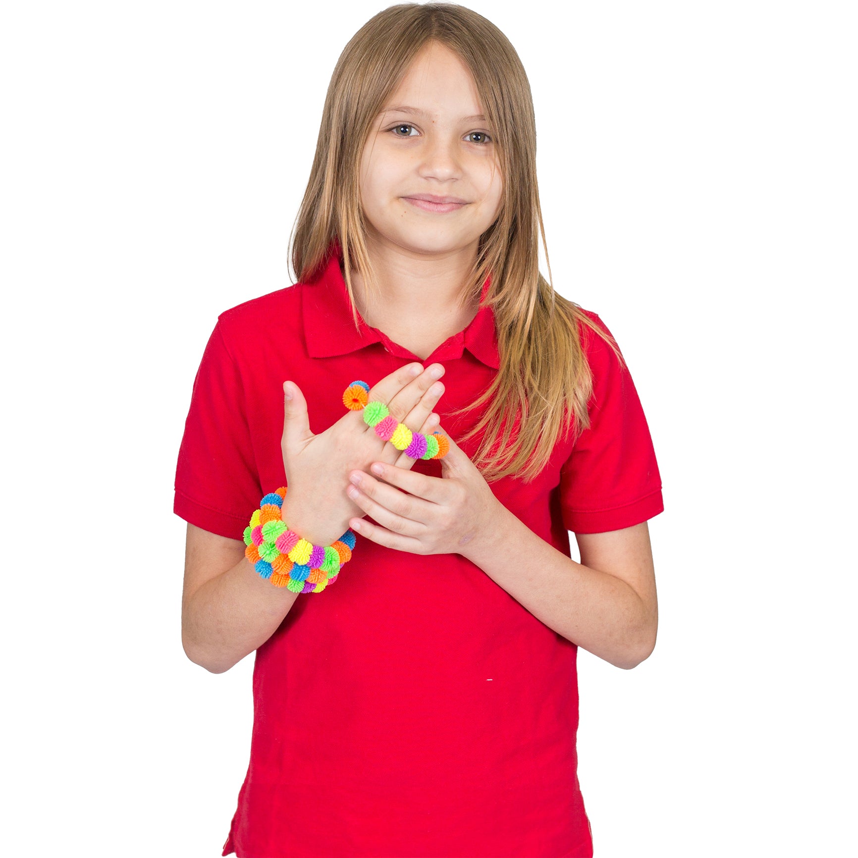 Girl wearing the Squishy Ball Bracelet - Set of 4