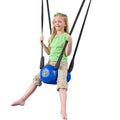 child swinging on blue bolster swing