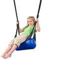 child swinging back on blue bolster swing
