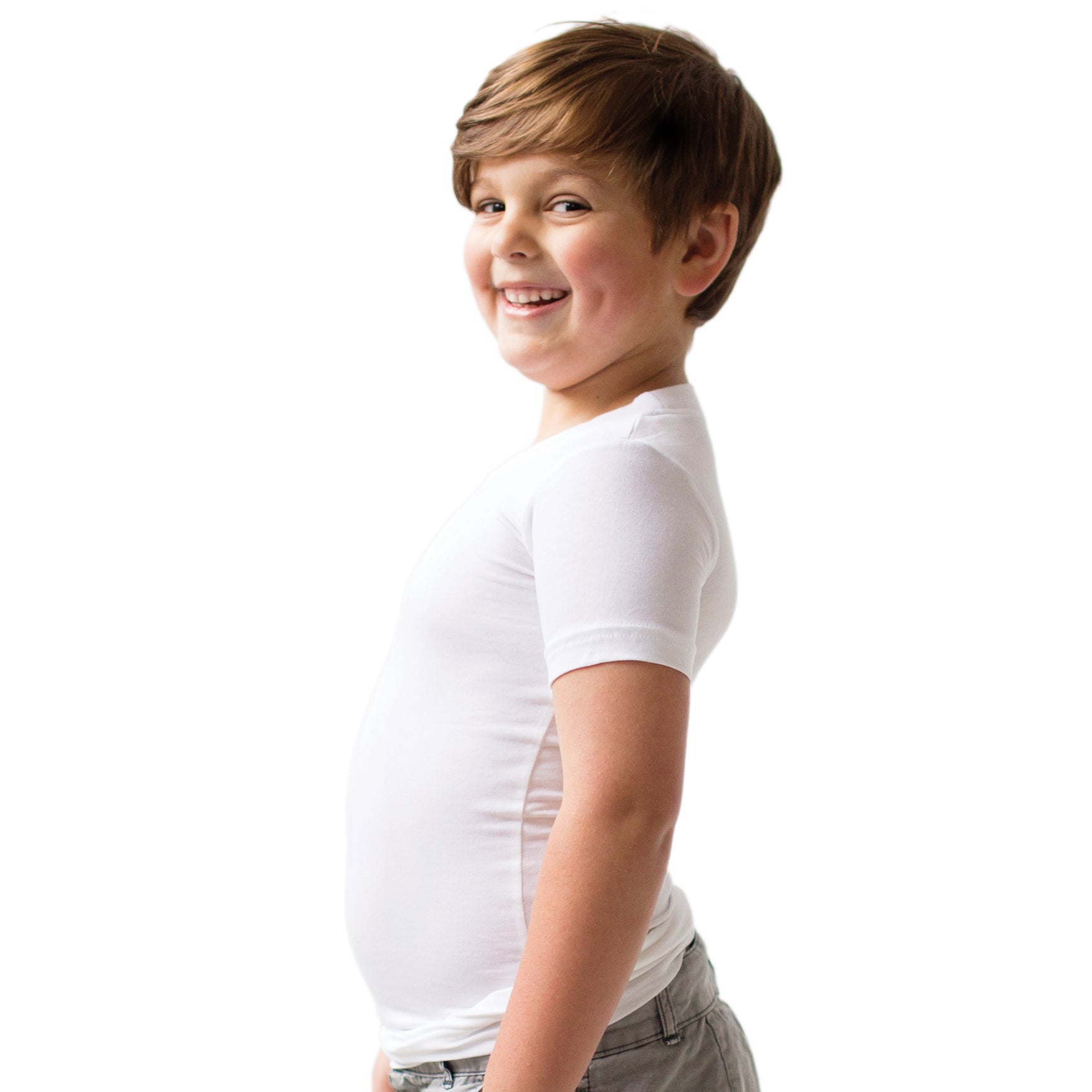 Boy smiling while wearing the Sens-ational Hug Tee - Short Sleeves