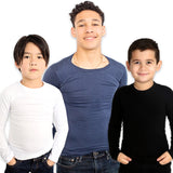 Children and teenager wearing the Sens-ational Hip Hugging Tee, Long Sleeves in colors white, blue and black 