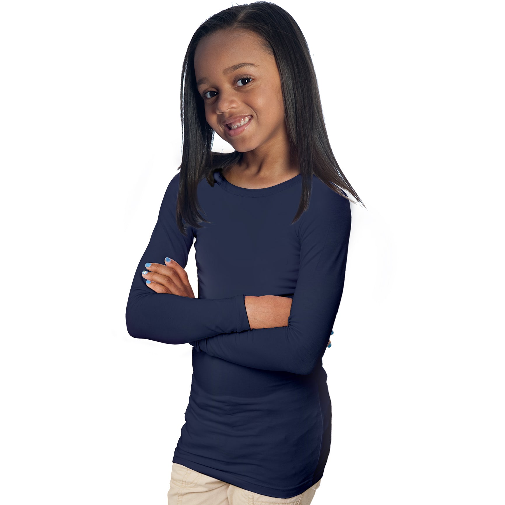 Girl smiling while wearing the Sens-ational Hug Tee - Long Sleeves