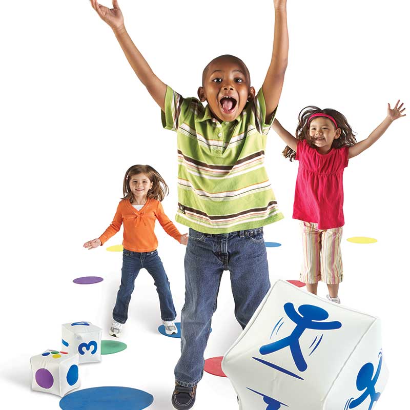 Children happily playing with the Ready, Set, Move Classroom Activity Set