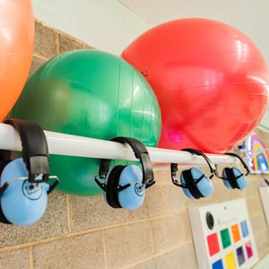 orange, green and red therapy balls