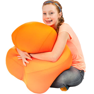 Girl holding the orange Mushy Smushy Bean Bag Chair