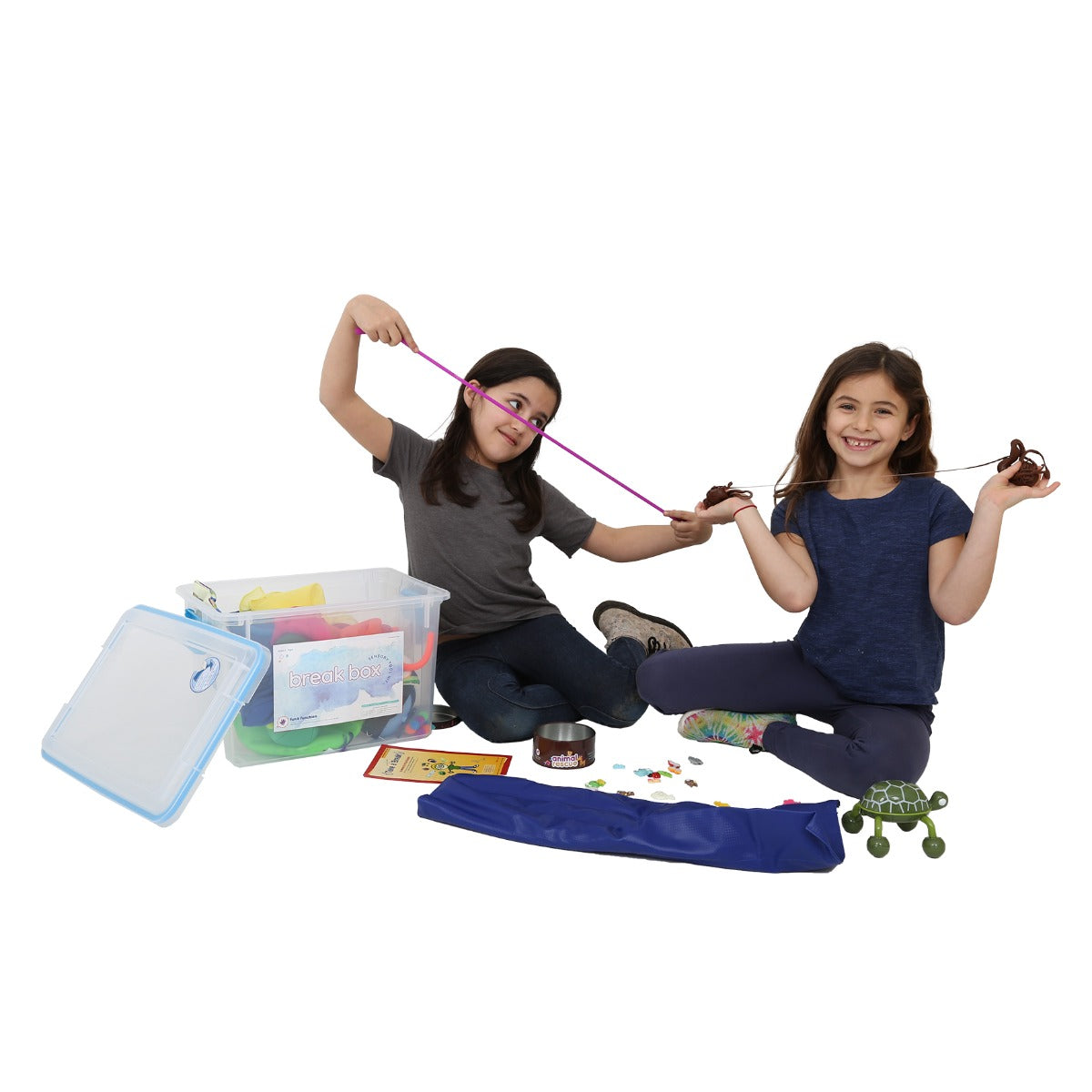 Children using sensory toys from the Early Childhood Break Box Sensory Tool Kit