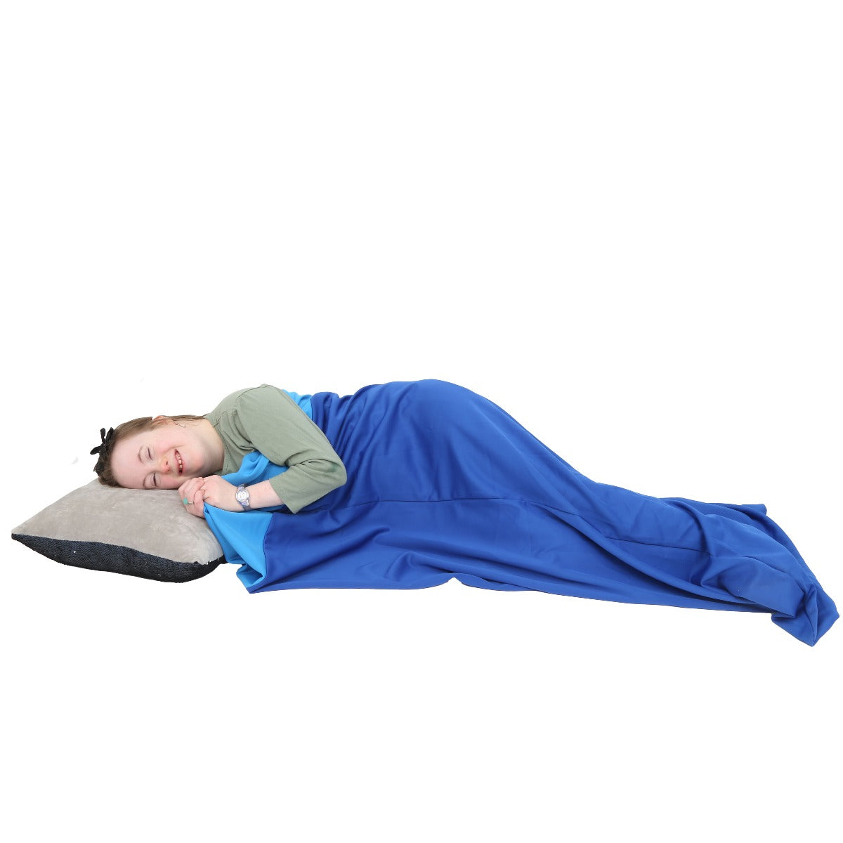 Girl using the Hug Sleeping Bag™ - Body Sock