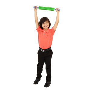 Boy smiling while holding in the air the Textured Foam Roller