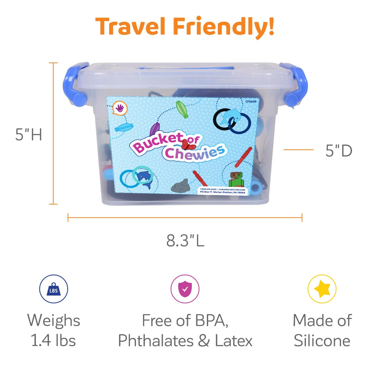 Bucket of 15 silicone chewies including necklaces, bangles and pencil toppers