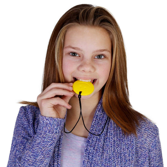 Girl using the Happy Face Fidget Necklace