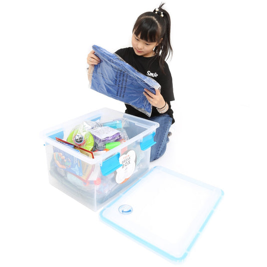 Girl looking through the teen break box