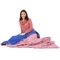 Woman using the Weighted Plaid Blanket