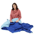 Woman using the Weighted Plaid Blanket