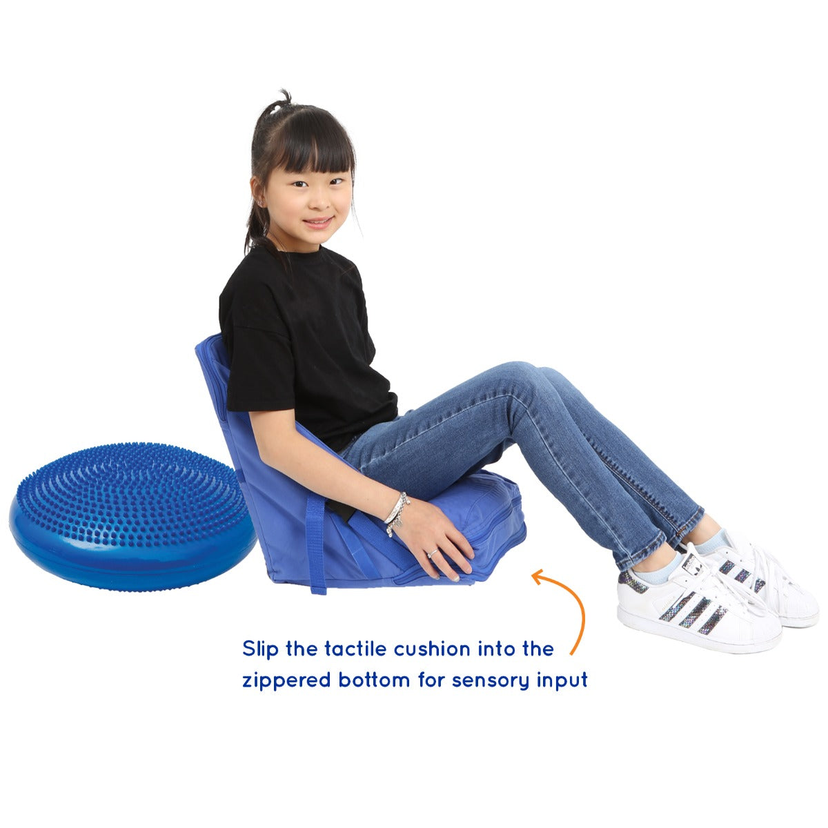 Girl using the blue Floor Chair