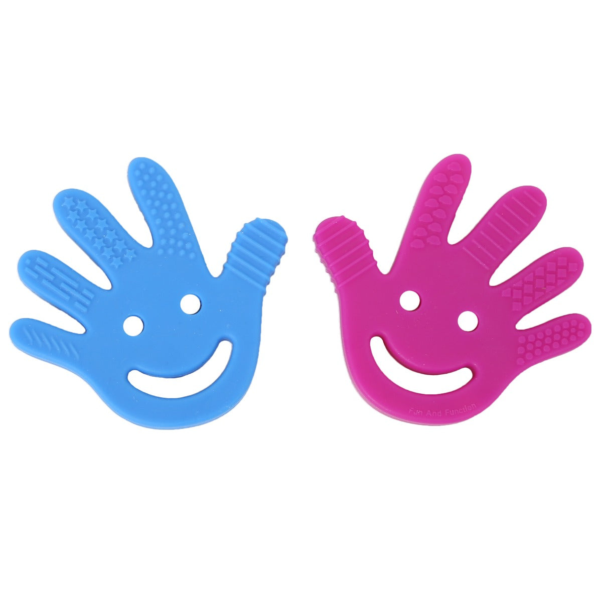 Blue and purple High Five Chews with happy faces